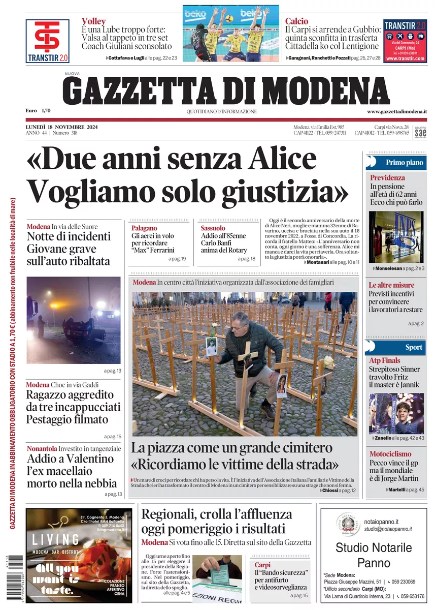 Prima-pagina-gazzetta di modena-oggi-edizione-del-2024-11-18